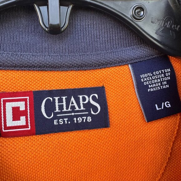 Chaps Orange Striped Polo 100% Cotton Button Up Shirt Size L - Picture 2 of 8